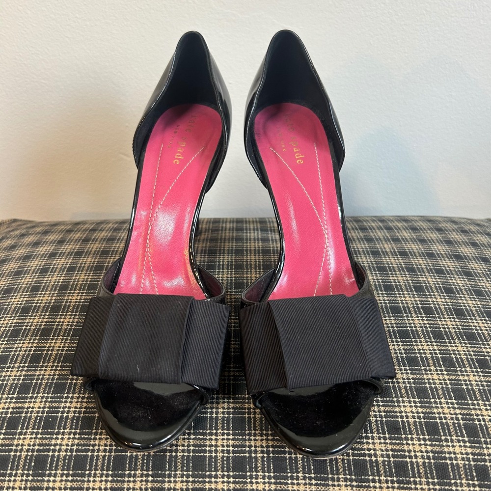 Kate Spade Black Patent Leather D Orsay Bow Heels Pumps Shoes Women US 7